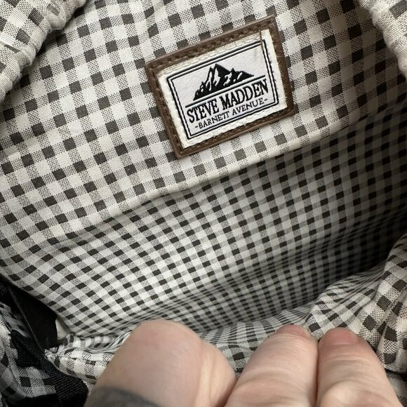 Steve Madden Barnett Avenue Travel Backpack Black Fabric Brown Leather READ - Picture 6 of 9